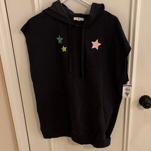 BP Nordstrom Black Oversize Sleeveless Hoodie with Star Accents size S NWT